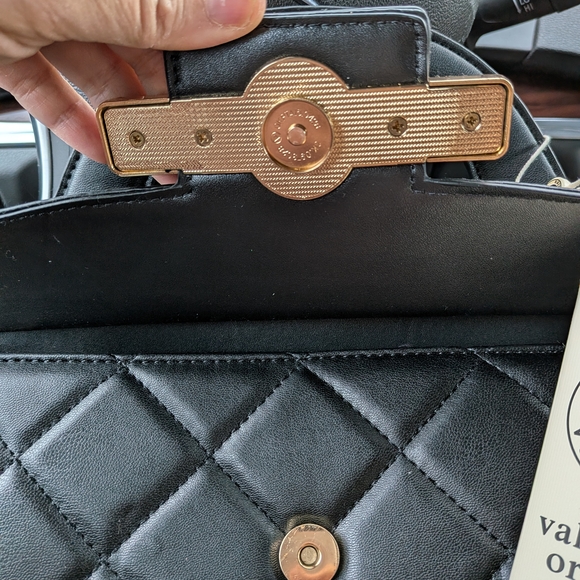 Valentino Orlandi Nwt Quilted Black Satchel with Gold Accent Handbag - Picture 3 of 8